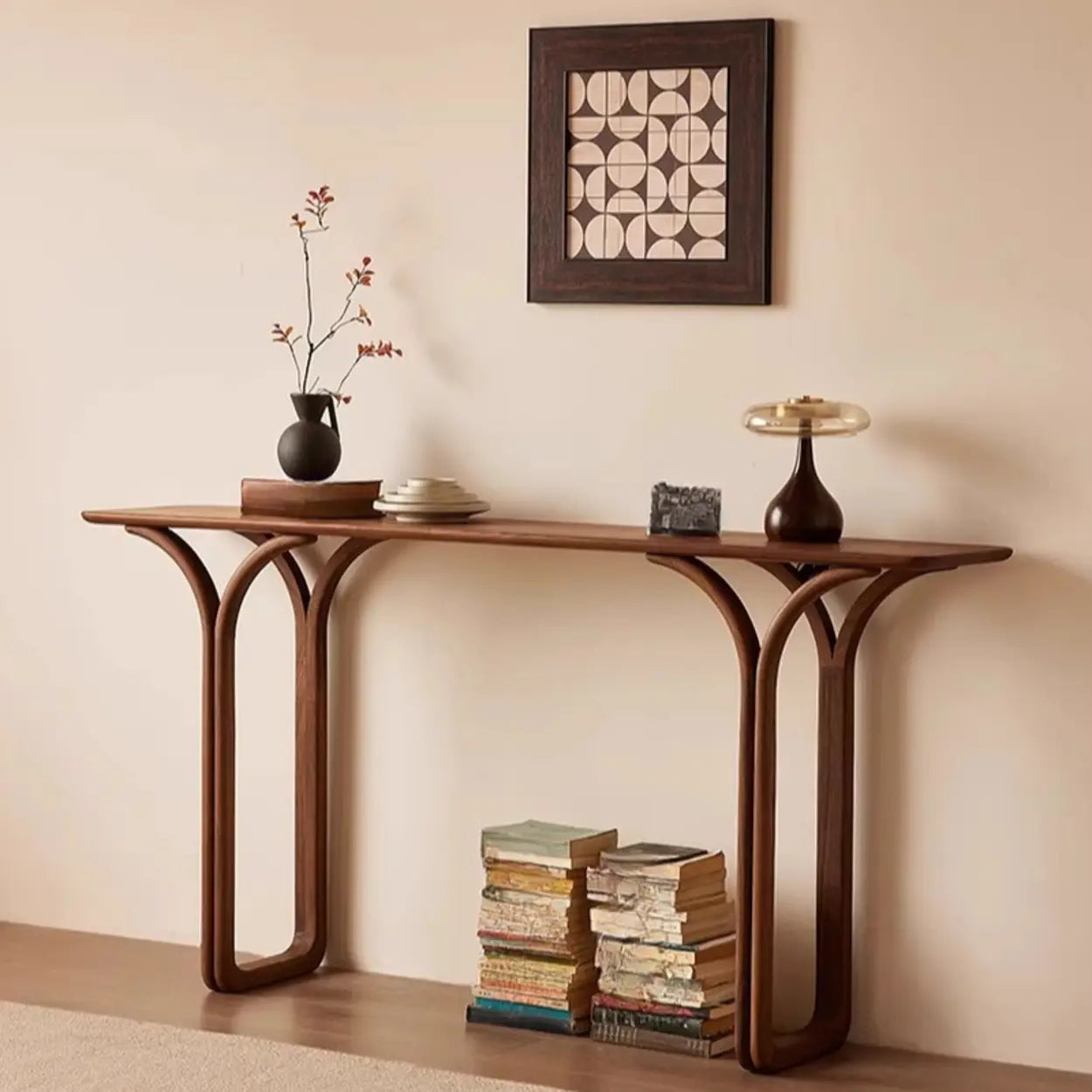 Traditional Brown Wood Rectangular Console Table