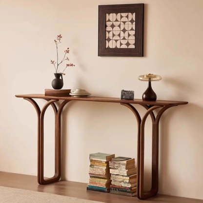 Traditional Brown Wood Rectangular Console Table