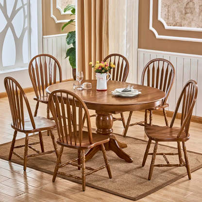 Traditional Round Brown Wood Extendable Dining Table — Without Chairs / Black