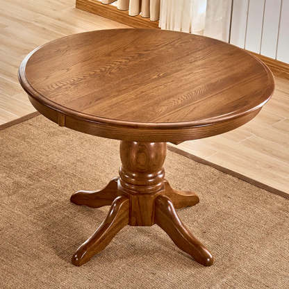 Traditional Round Brown Wood Extendable Dining Table — Without Chairs / Black/ Walnut