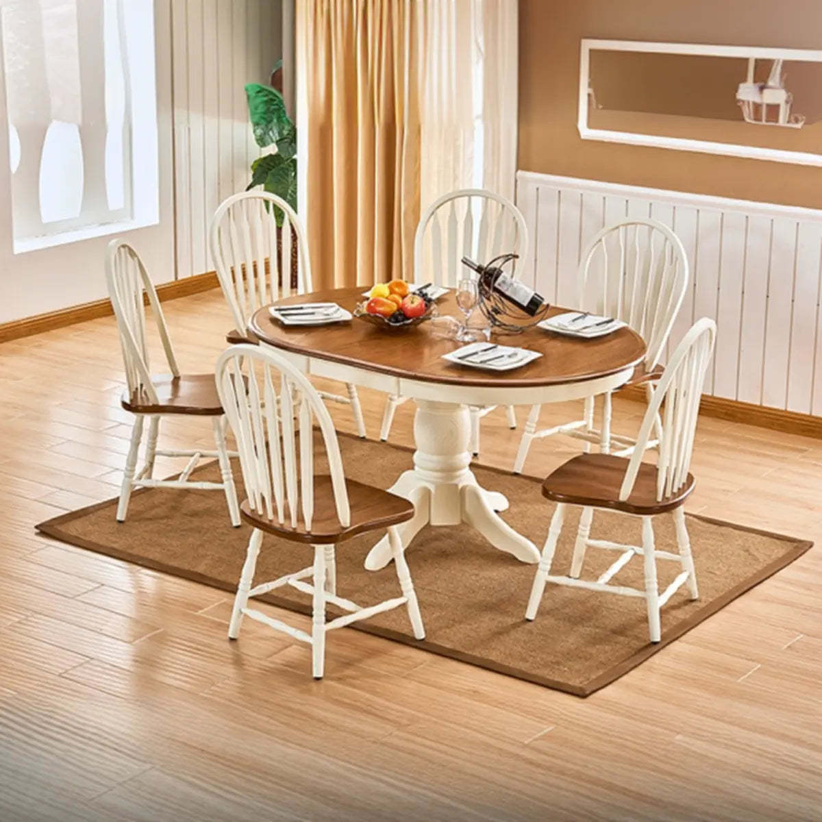 Traditional Round Brown Wood Extendable Dining Table — Without Chairs / White/ Walnut