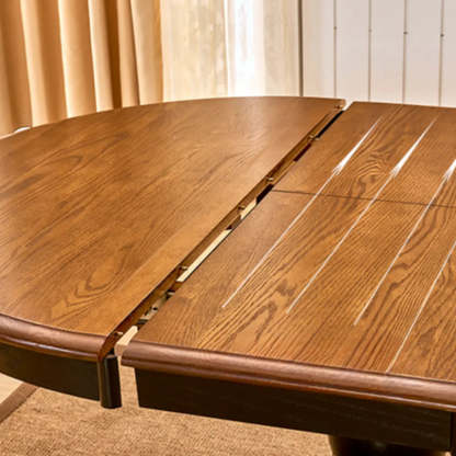 Traditional Round Brown Wood Extendable Dining Table — Without Chairs / Black/ Walnut
