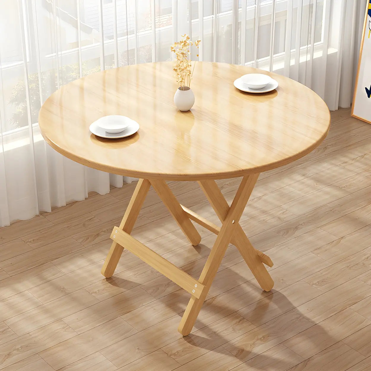 Traditional Folding Round Wood Dining Table