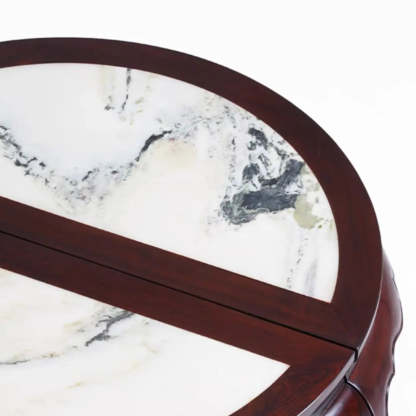 Traditional Half-Circle Marble Wood Foyer Console