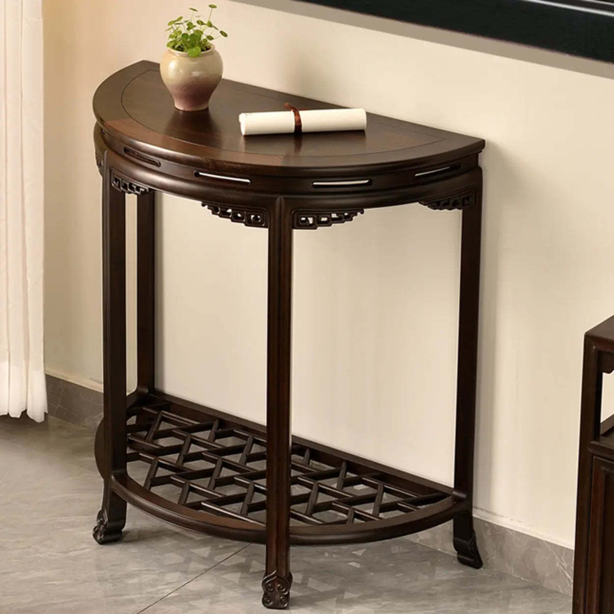 Traditional Half-Circle Espresso Entryway Table