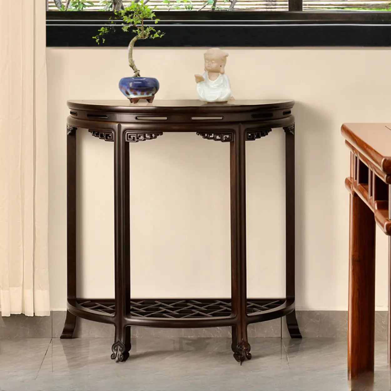 Traditional Half-Circle Espresso Entryway Table