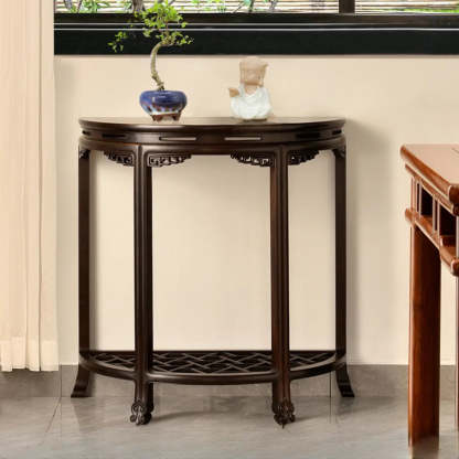 Traditional Half-Circle Espresso Entryway Table