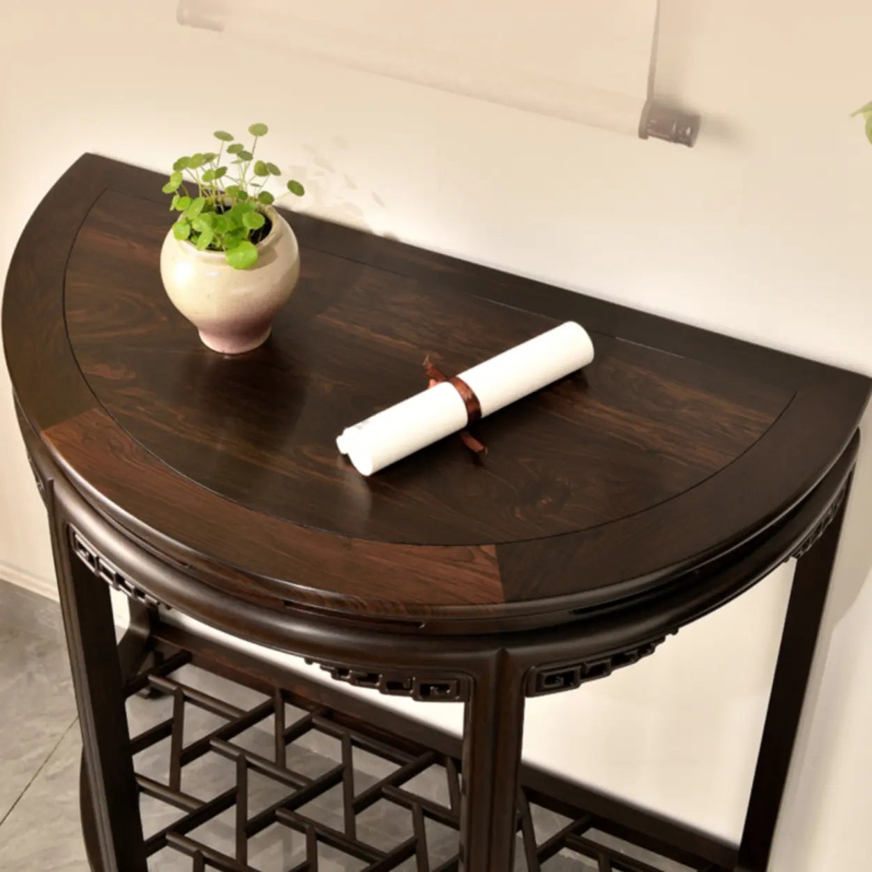 Traditional Half-Circle Espresso Entryway Table