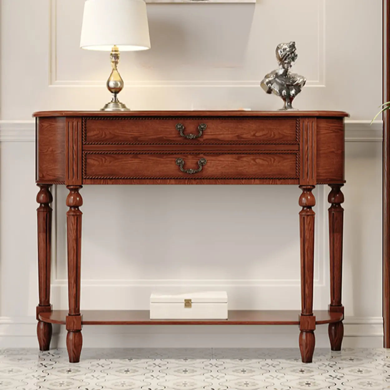 Traditional Half-Moon Rubberwood Console Table