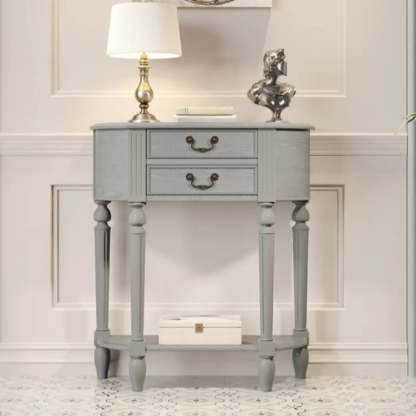 Traditional Half-Moon Rubberwood Console Table — Nut-Brown