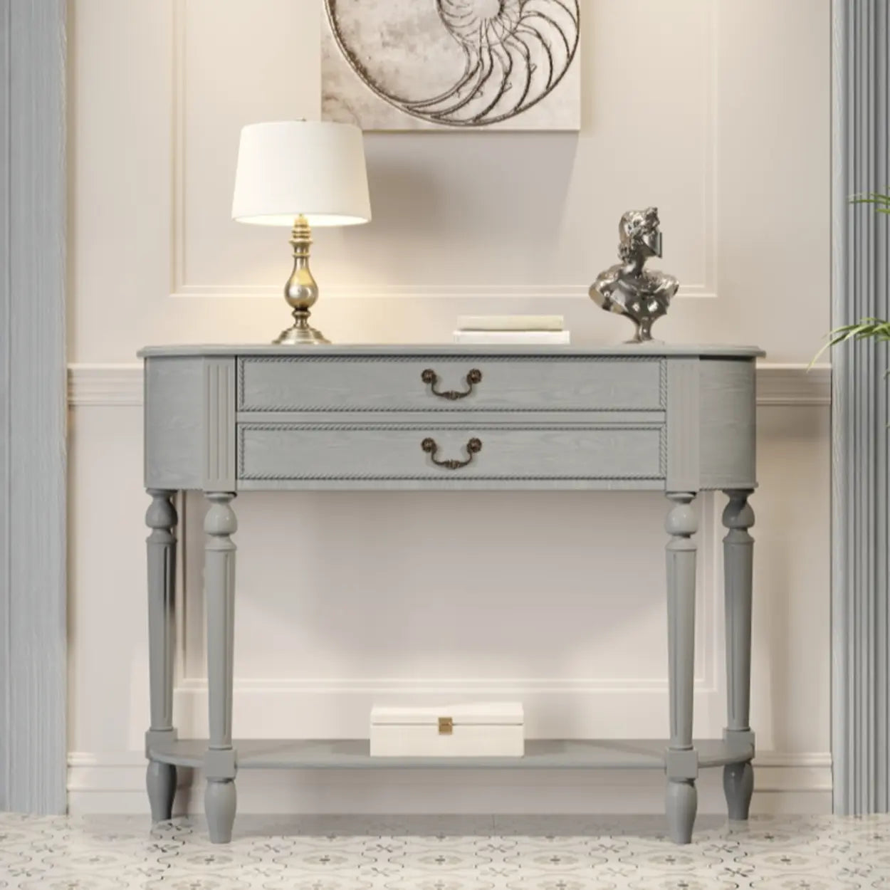 Traditional Half-Moon Rubberwood Console Table — Nut-Brown