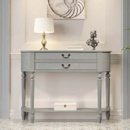 Traditional Half-Moon Rubberwood Console Table — Nut-Brown
