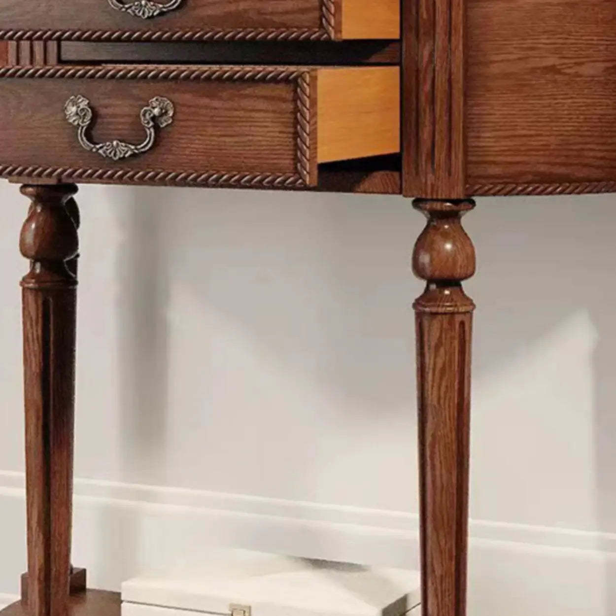 Traditional Half-Moon Rubberwood Console Table — Nut-Brown