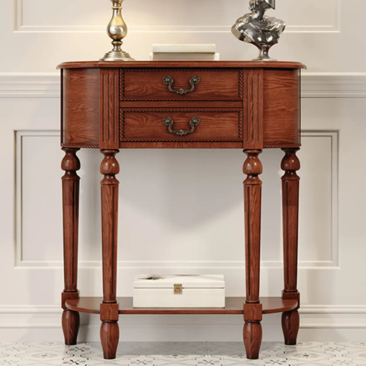 Traditional Half-Moon Rubberwood Console Table — Grey