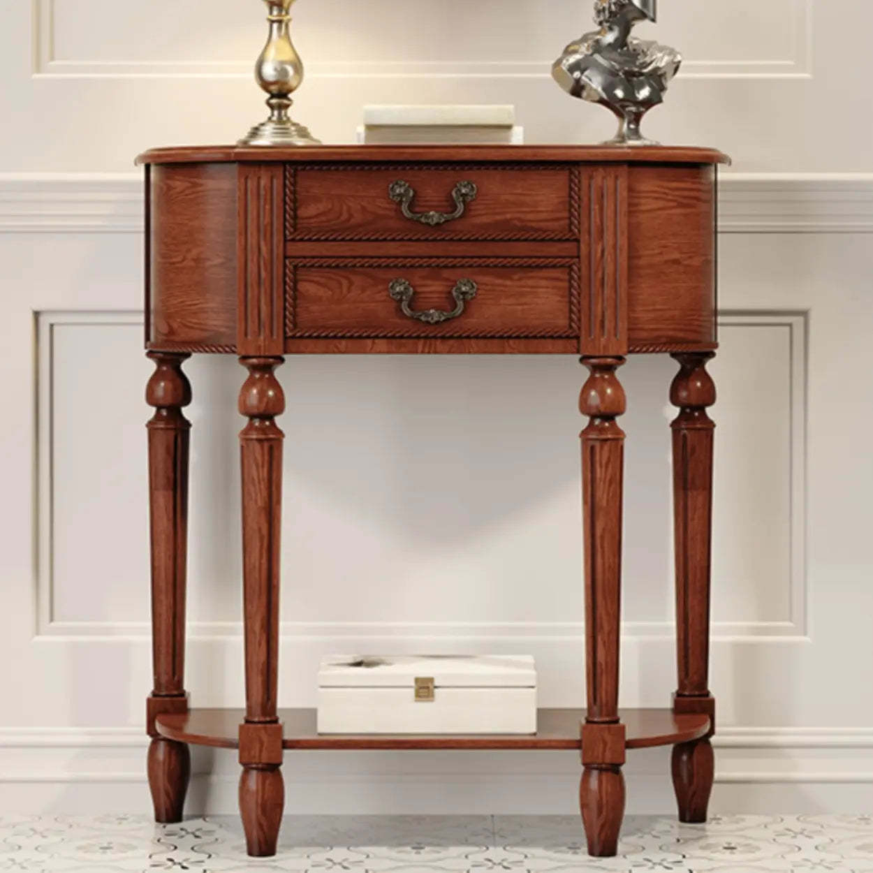 Traditional Half-Moon Rubberwood Console Table — Grey