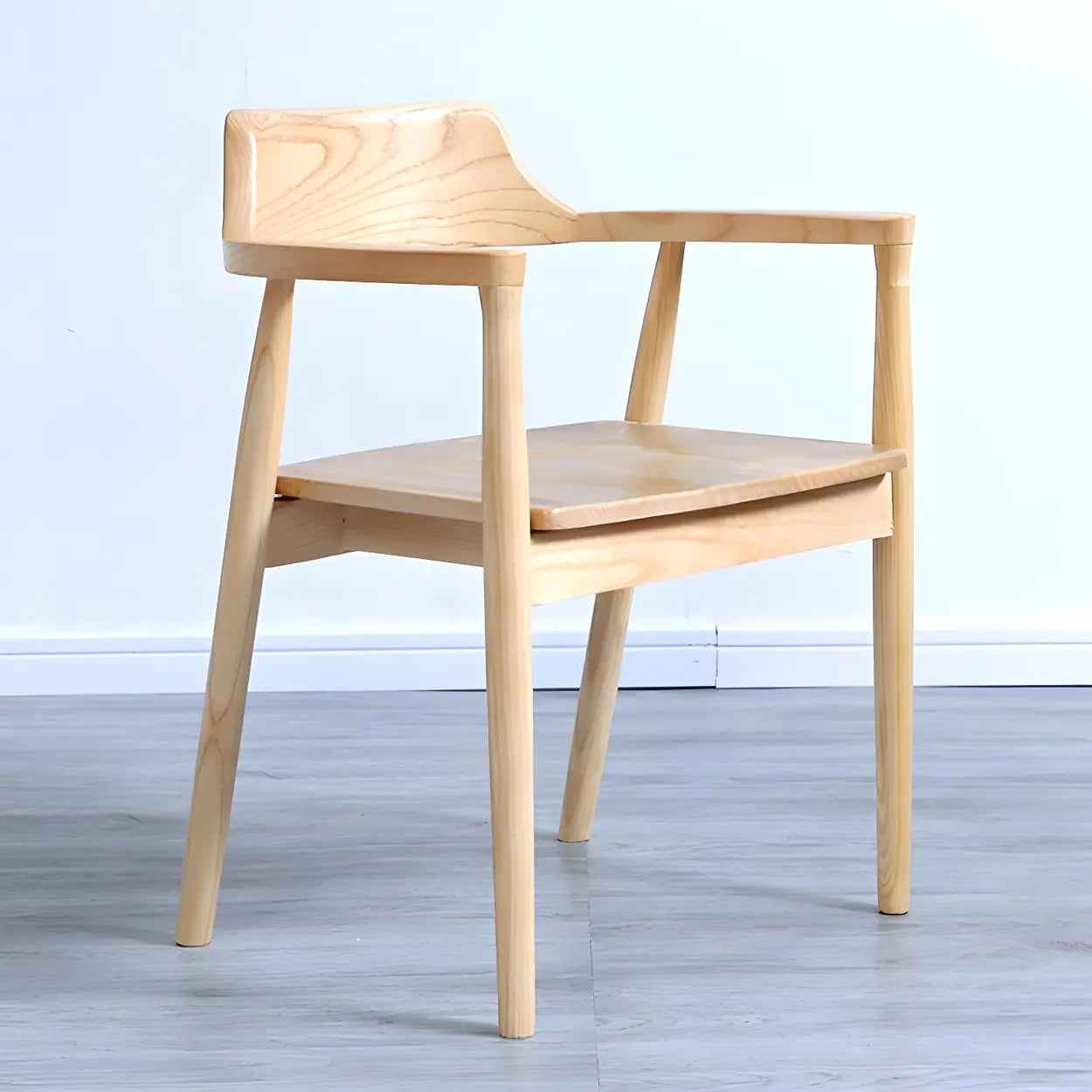 Traditional Wood Arm Dining Chair — Light Gray / Brown