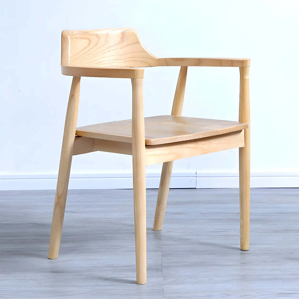 Traditional Wood Arm Dining Chair — Light Gray / Brown