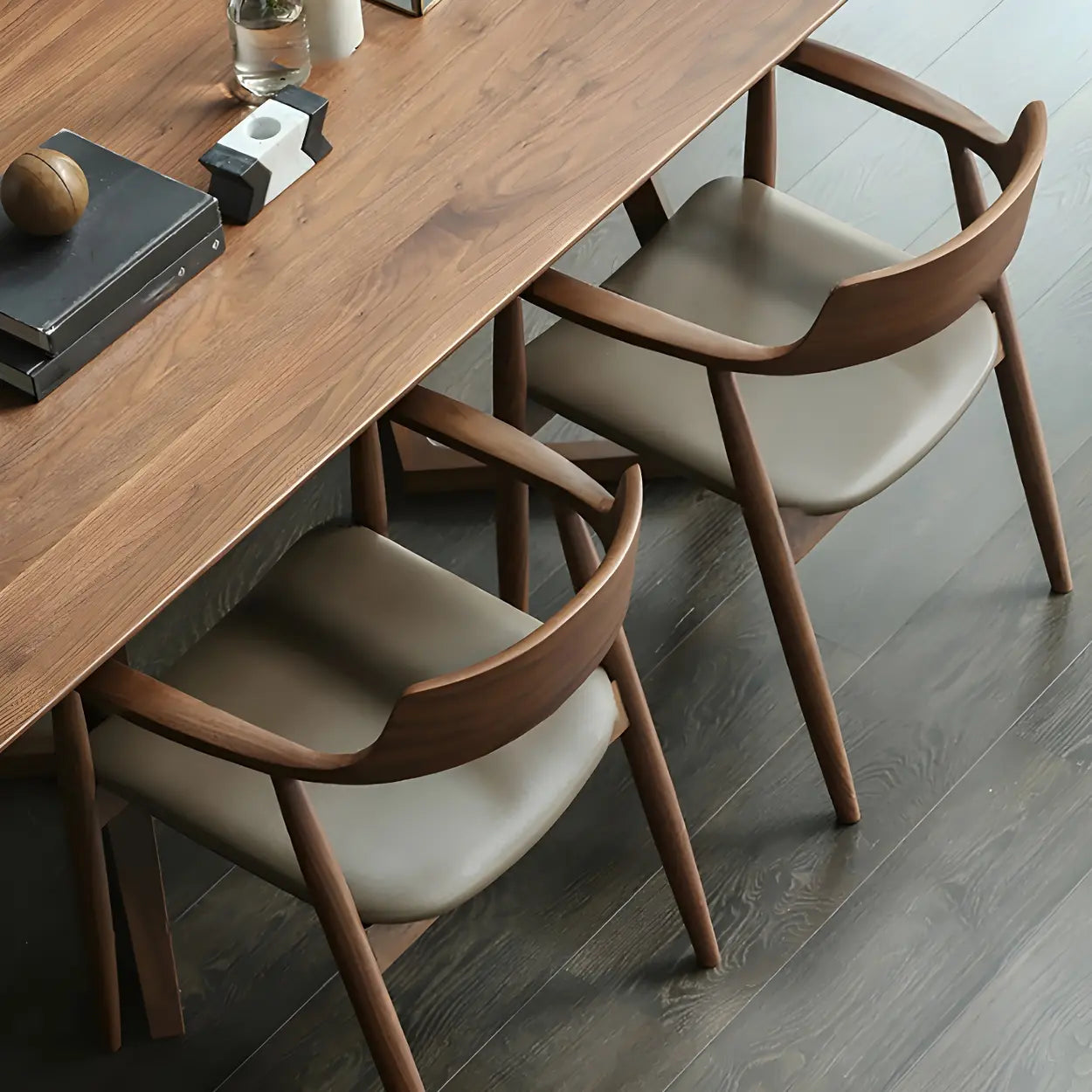 Traditional arm walnut wood dining chairs & benches, Lighom — Light Gray