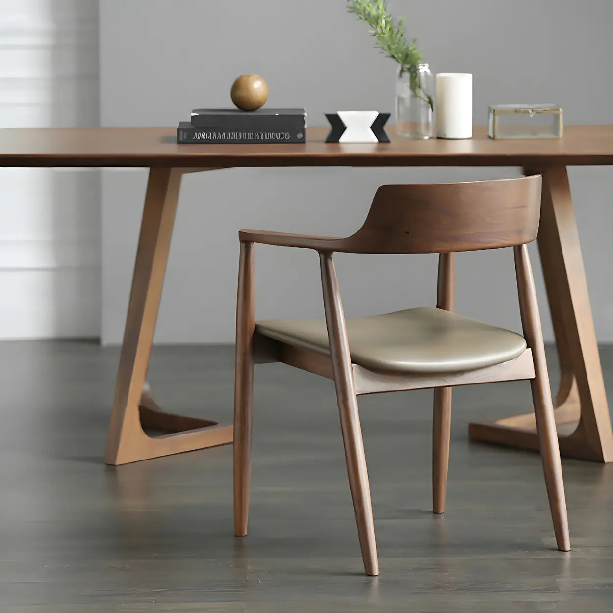 Gray wood leather fabric arm dining chairs & benches - traditional