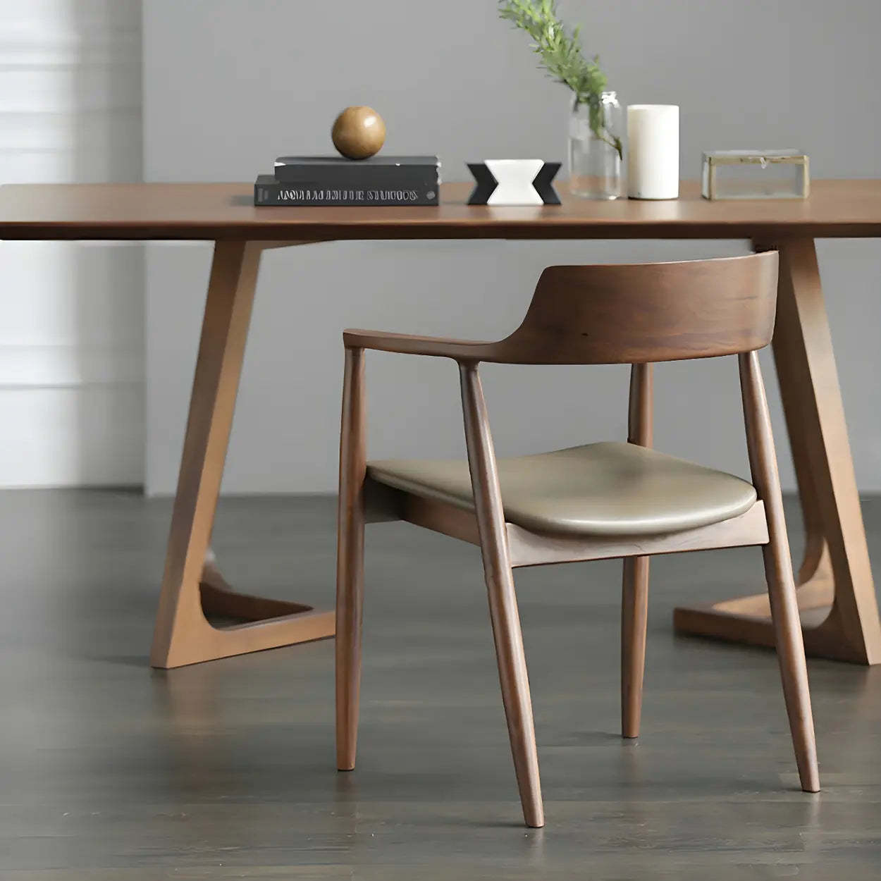 Gray wood leather fabric arm dining chairs & benches - traditional