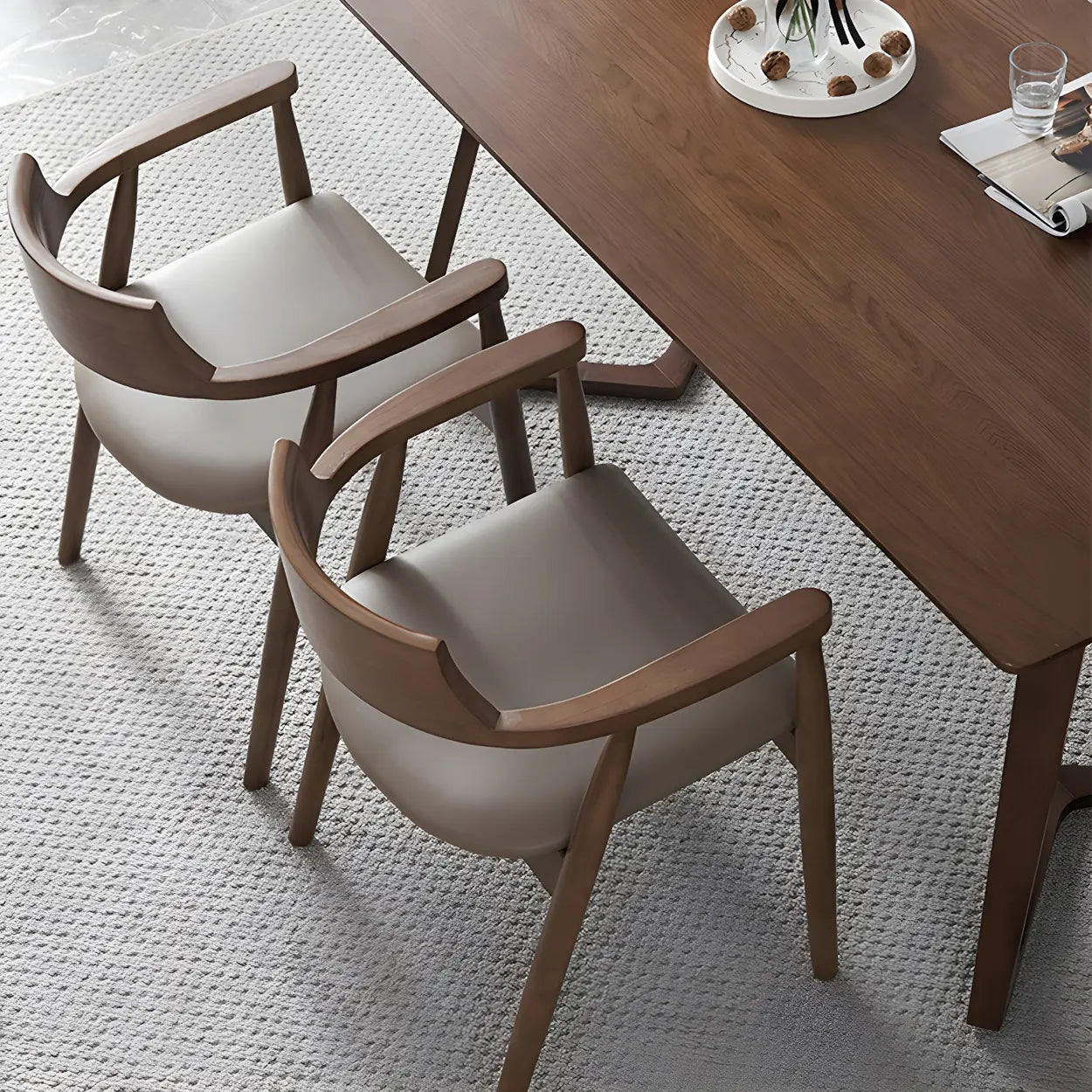 Gray wood leather fabric arm dining chairs & benches - traditional