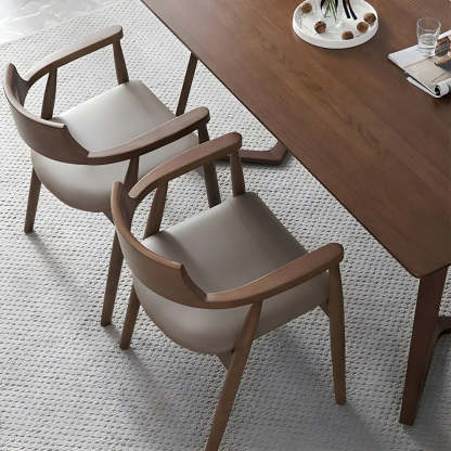 Gray wood leather fabric arm dining chairs & benches - traditional