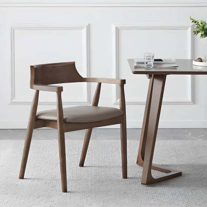 Traditional Wood Arm Dining Chair — Black / Brown