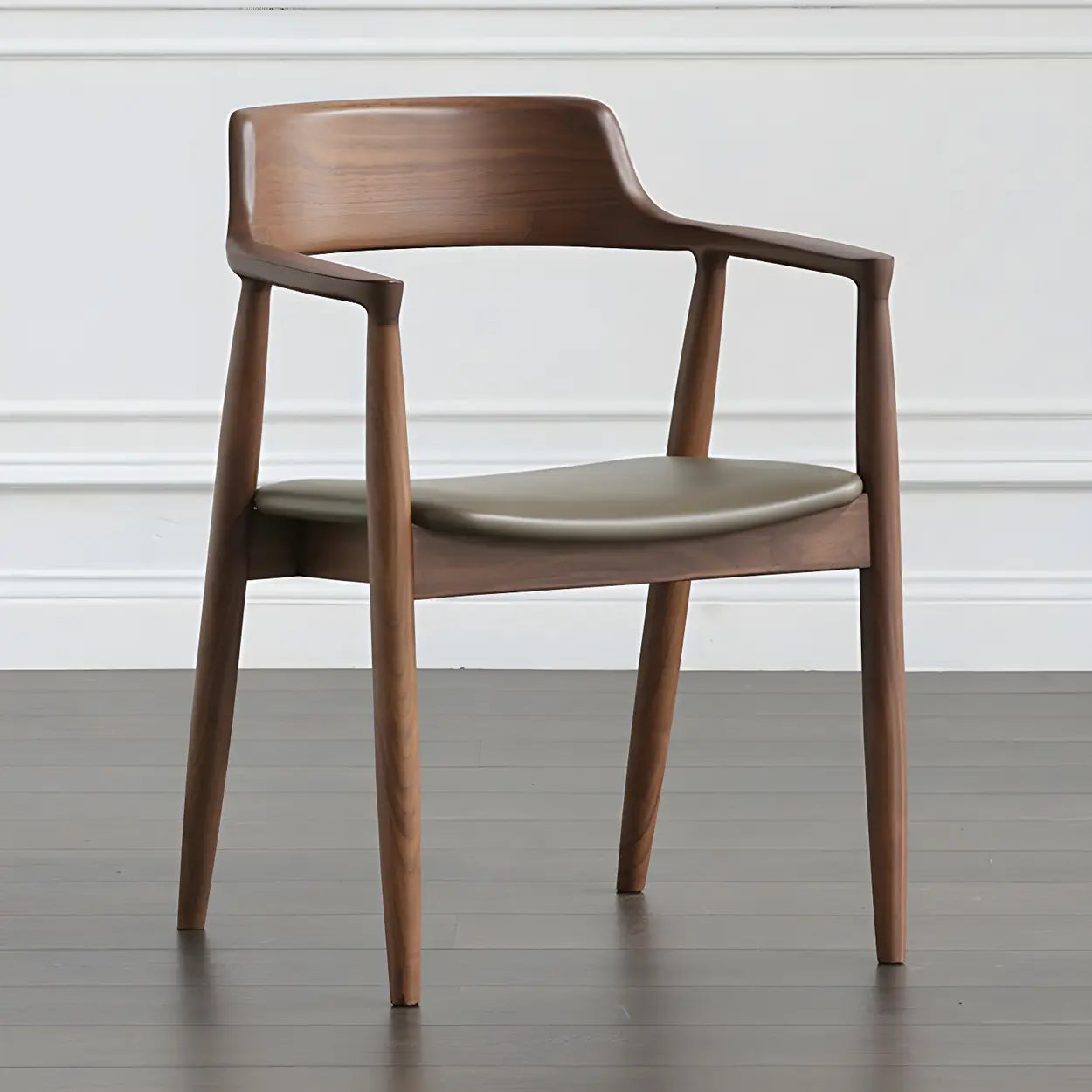 Gray wood leather fabric arm dining chairs & benches - traditional