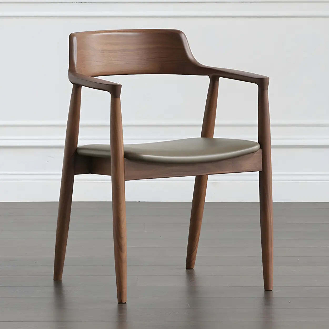 Gray wood leather fabric arm dining chairs & benches - traditional