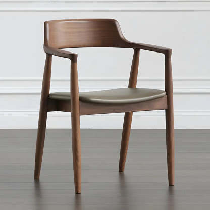 Gray wood leather fabric arm dining chairs & benches - traditional