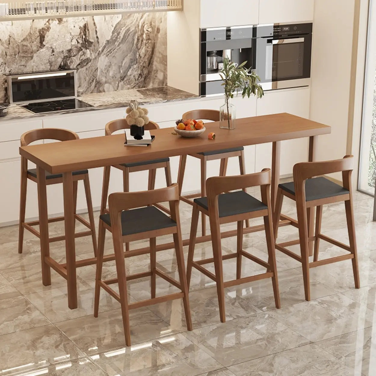 Traditional Rectangular Brown Wood Bar Table — Table Only