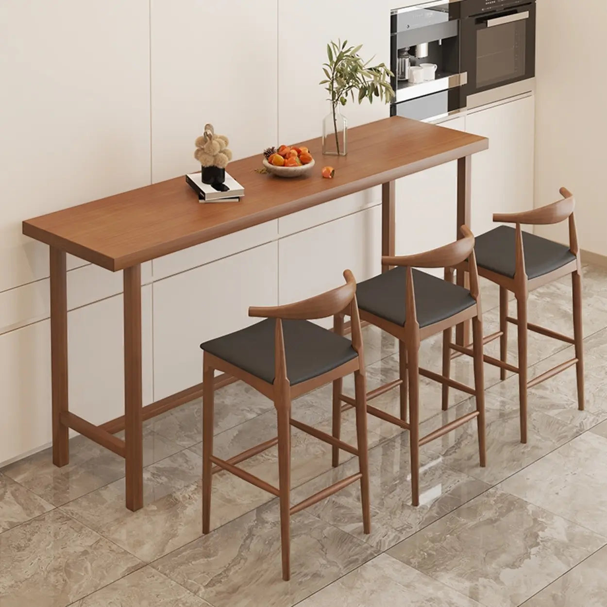 Traditional Rectangular Brown Wood Bar Table — Table Only