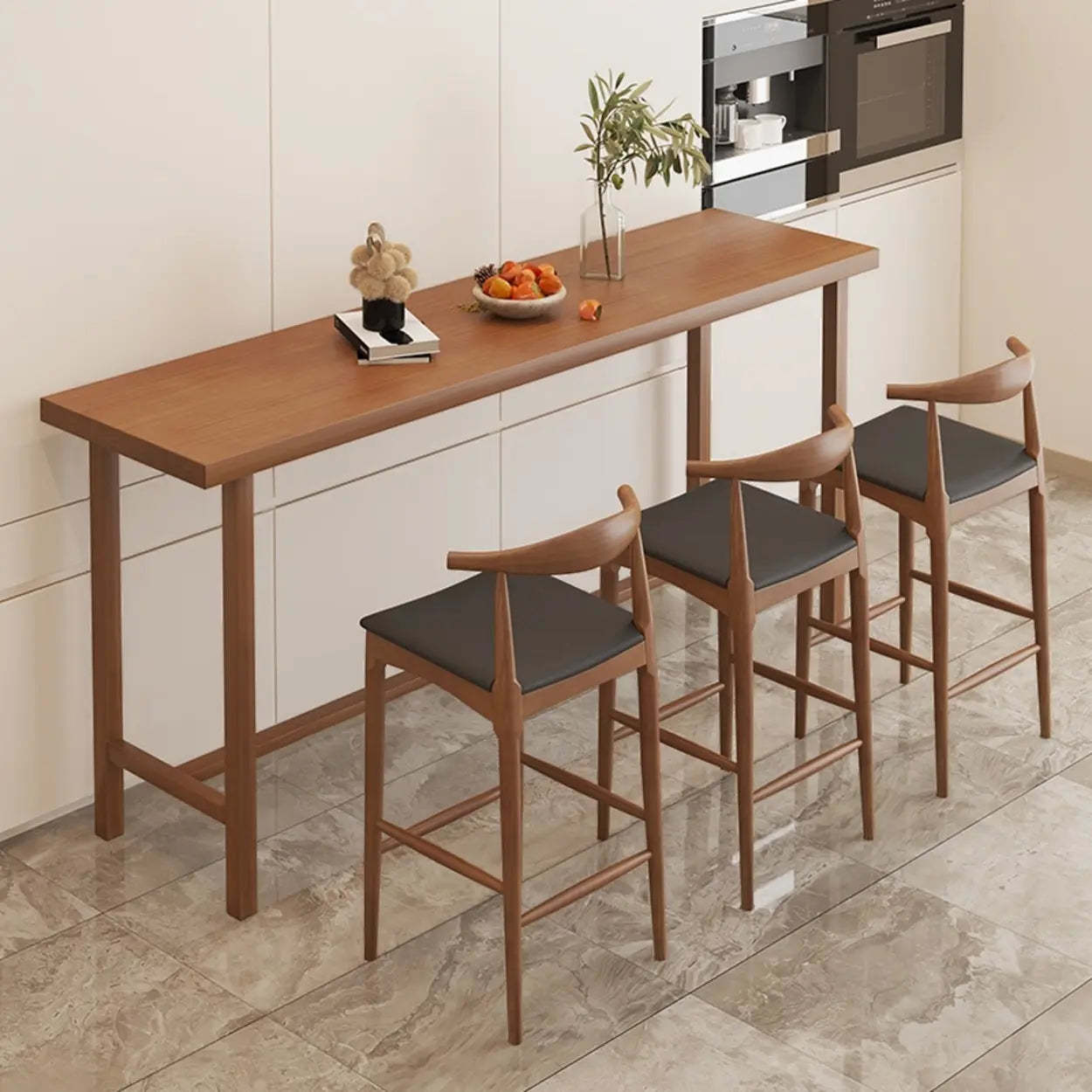 Traditional Rectangular Brown Wood Bar Table — Table Only