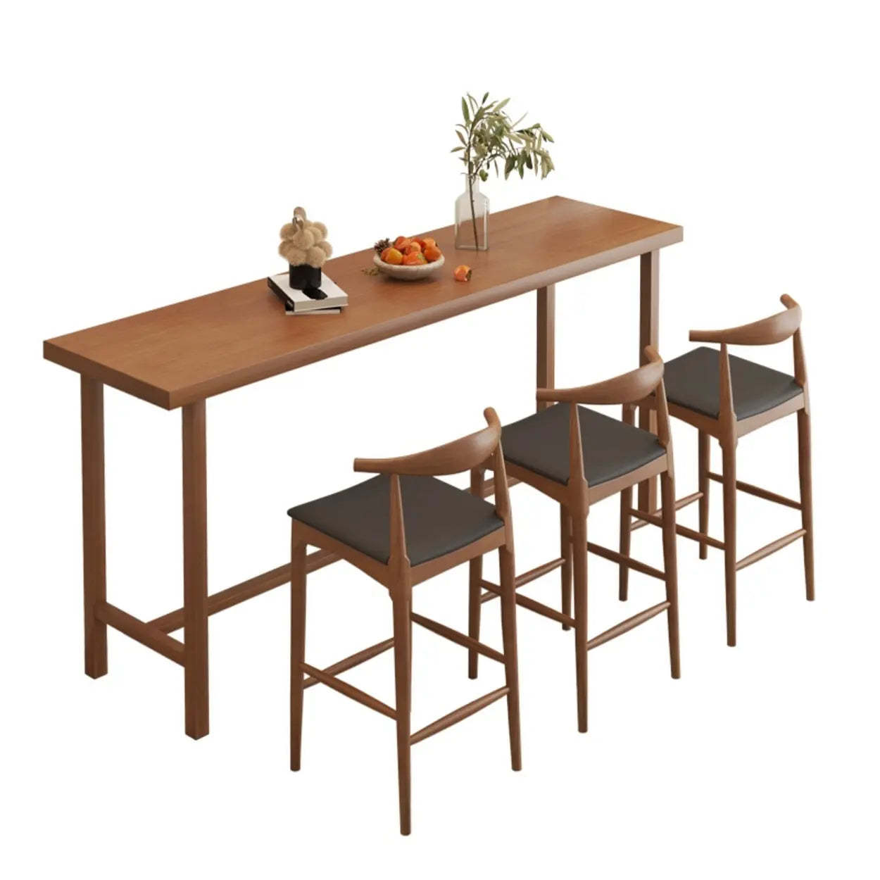 Traditional Rectangular Brown Wood Bar Table — Table Only