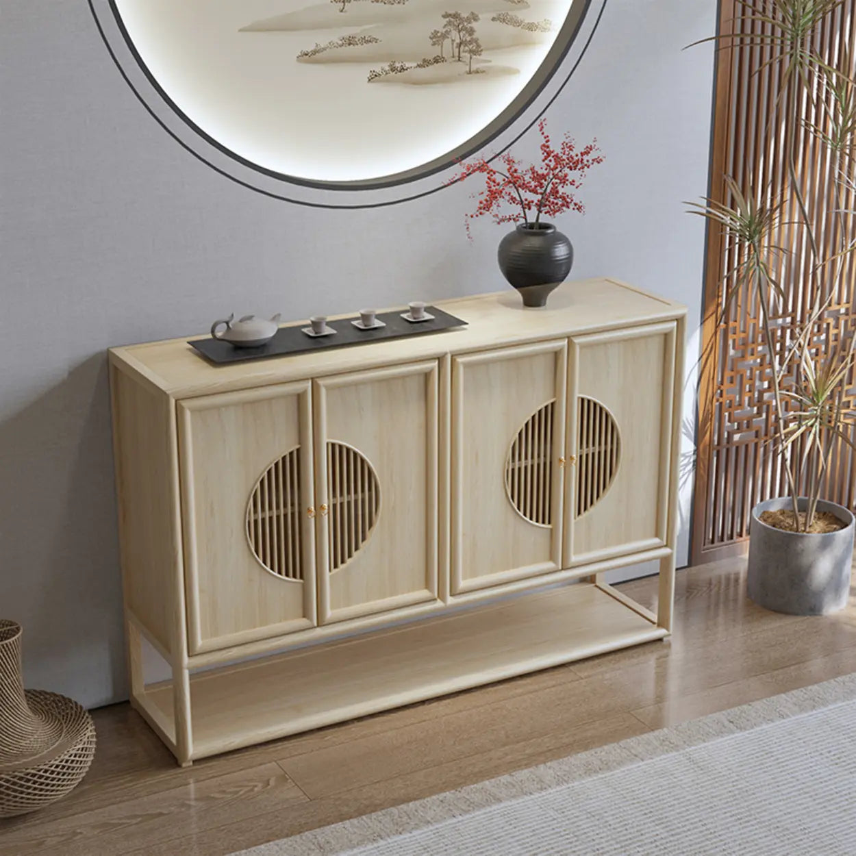 Traditional Wood Console Table with Storage — Nut-Brown