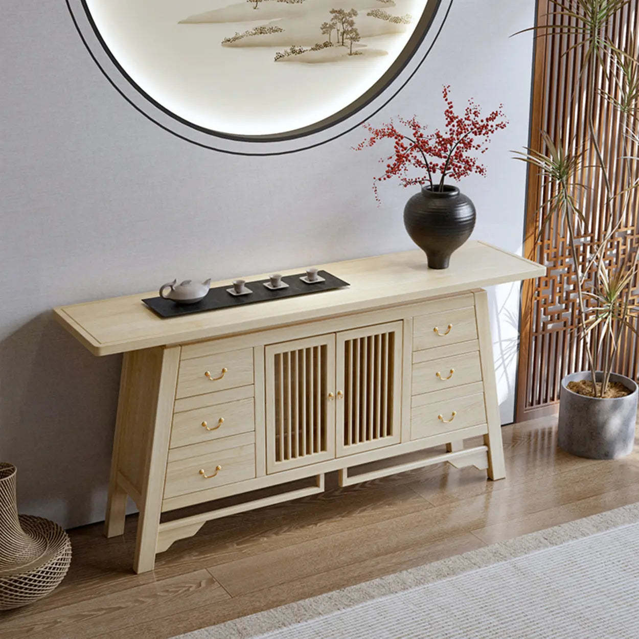 Traditional Wood Console Table with Storage — Natural