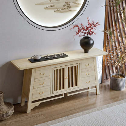 Traditional Wood Console Table with Storage — Natural