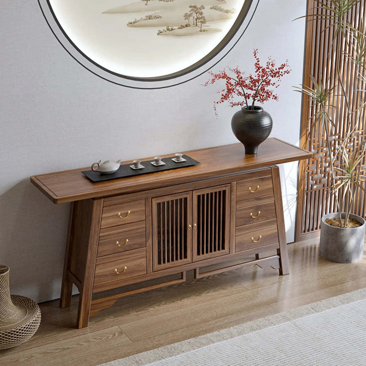Traditional Wood Console Table with Storage — Nut-Brown