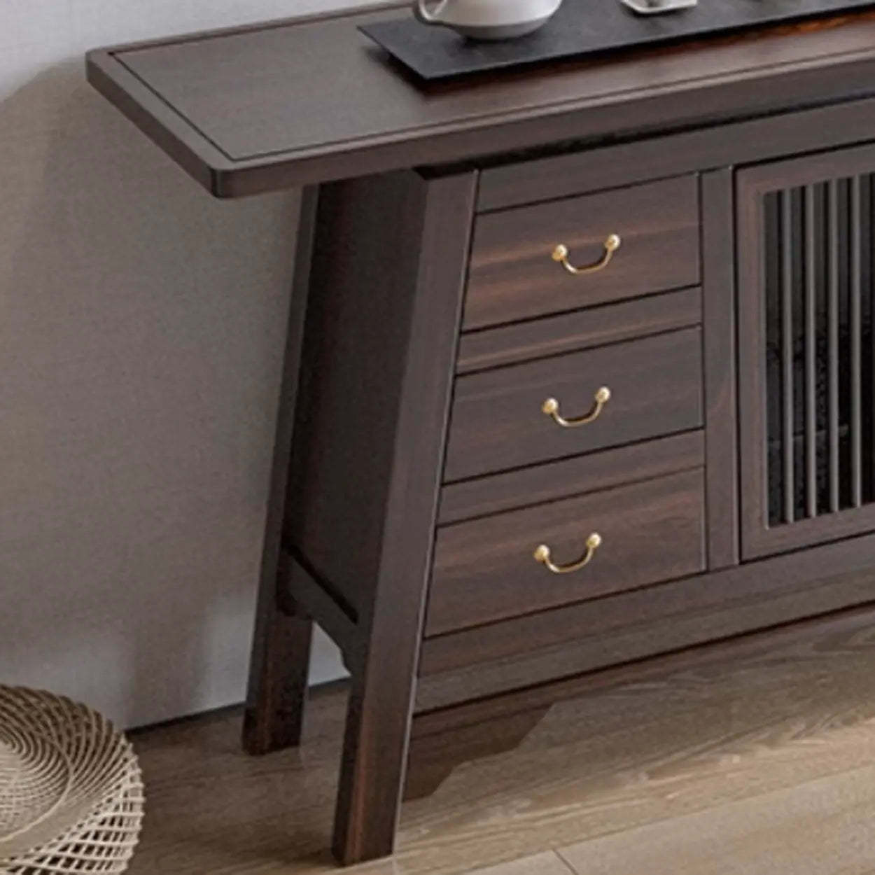 Traditional Wood Console Table with Storage — Black Walnut