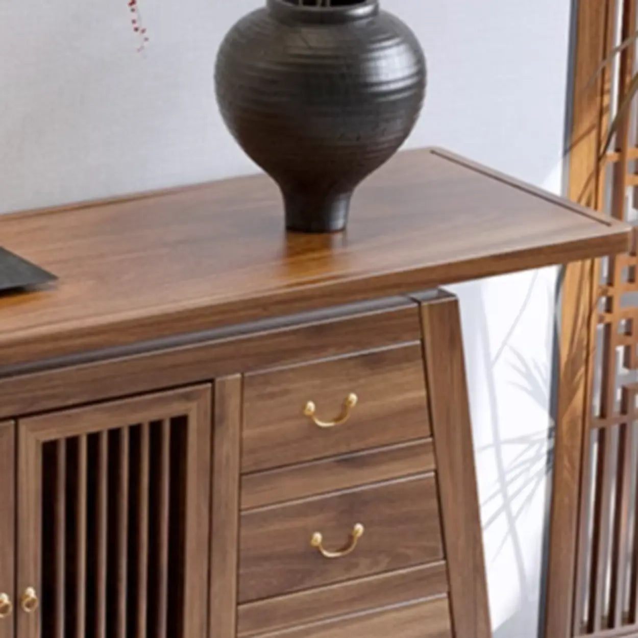 Traditional Wood Console Table with Storage — Natural