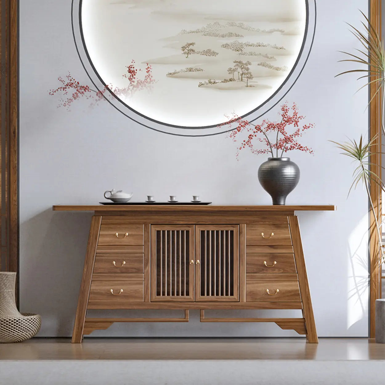 Traditional Wood Console Table with Storage — Nut-Brown