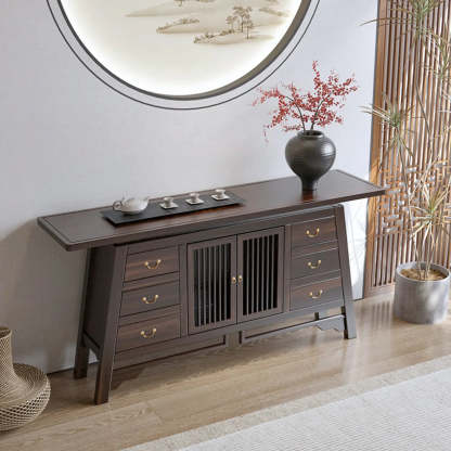 Traditional Wood Console Table with Storage — Nut-Brown