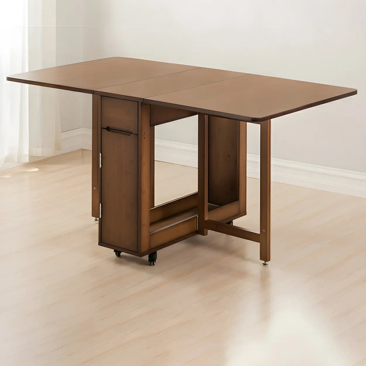 Traditional Brown Wood Extendable Dining Table — Natural Finish / Table Only