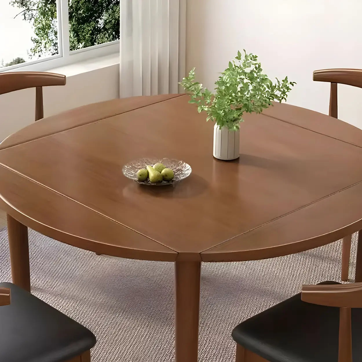 Traditional Round Foldable Wood Drop Leaf Dining Table