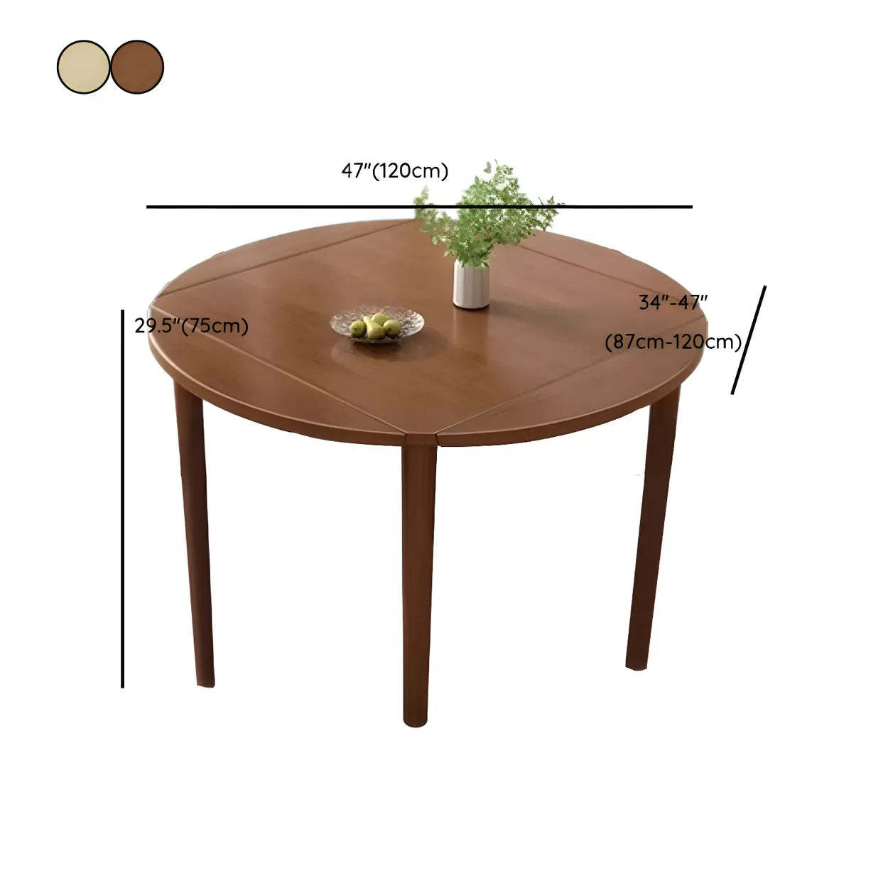Traditional Round Foldable Wood Drop Leaf Dining Table