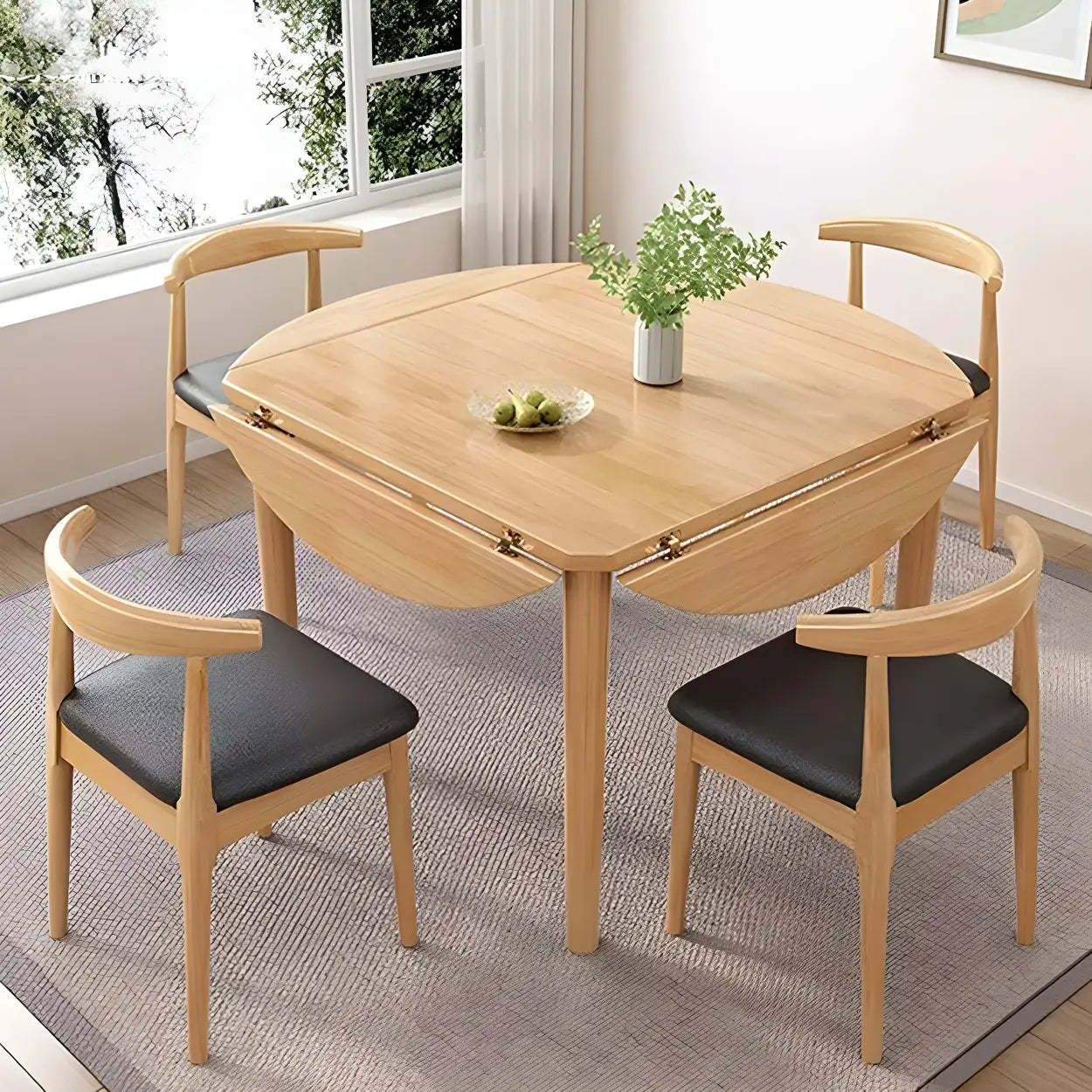 Traditional Round Foldable Wood Drop Leaf Dining Table — Walnut / Table Only