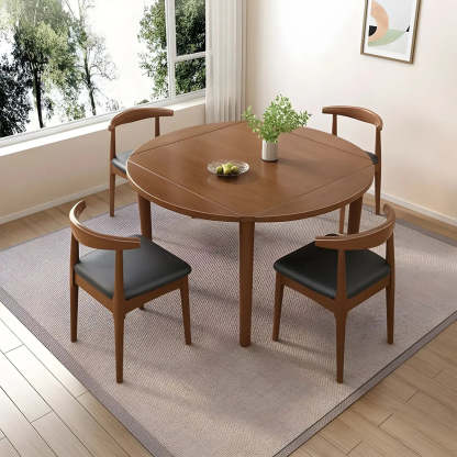 Traditional Round Foldable Wood Drop Leaf Dining Table — Walnut / Table Only