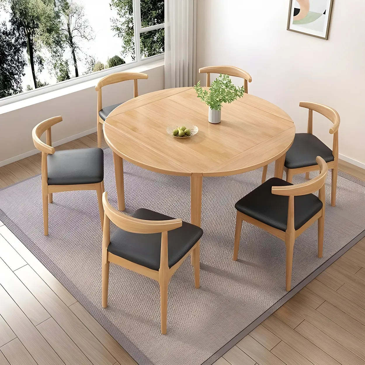 Traditional Round Foldable Wood Drop Leaf Dining Table — Walnut / Table Only