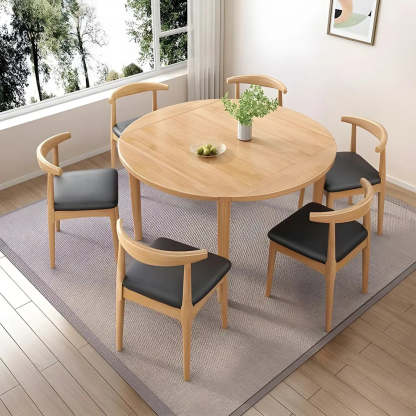 Traditional Round Foldable Wood Drop Leaf Dining Table — Walnut / Table Only