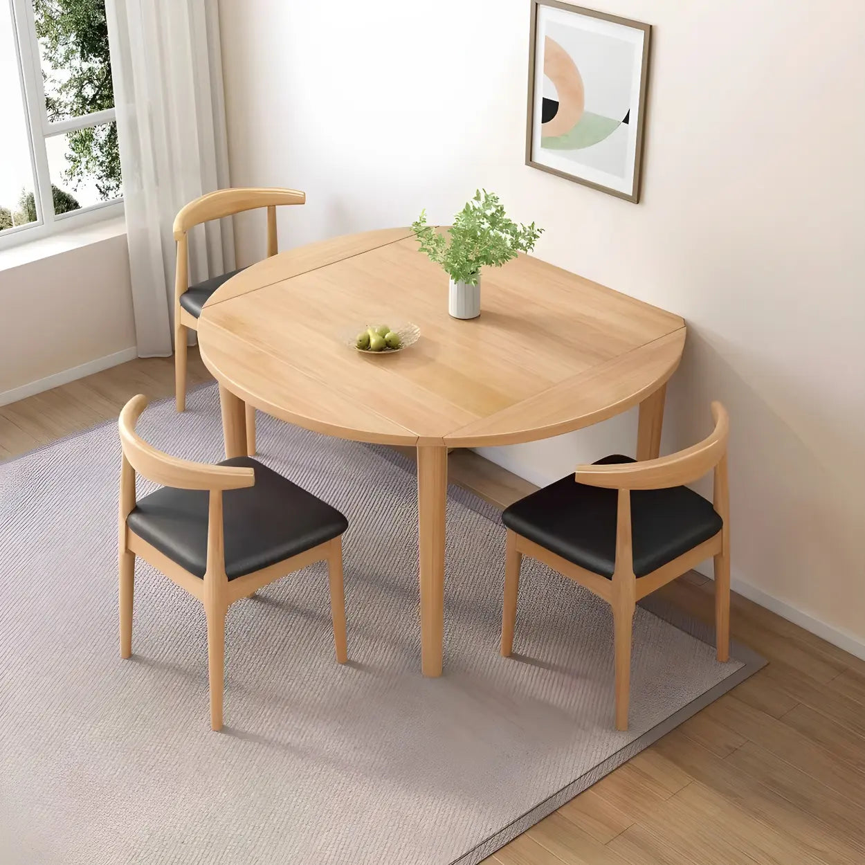 Traditional Round Foldable Wood Drop Leaf Dining Table — Natural / Table Only